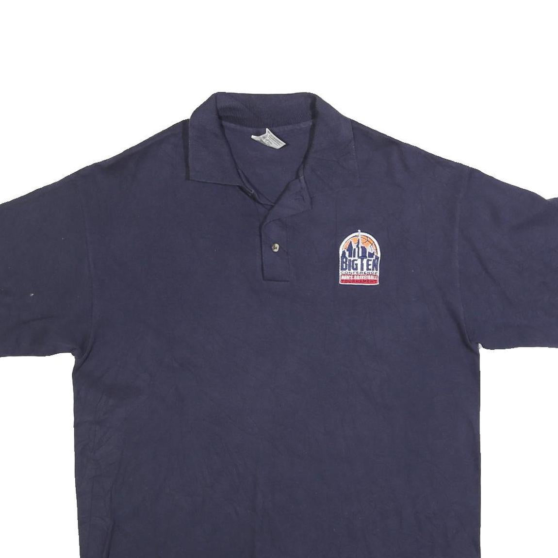 COTTON DELUXE Mens Navy Blue Big Ten Conference Short Sleeve Polo Shirt L