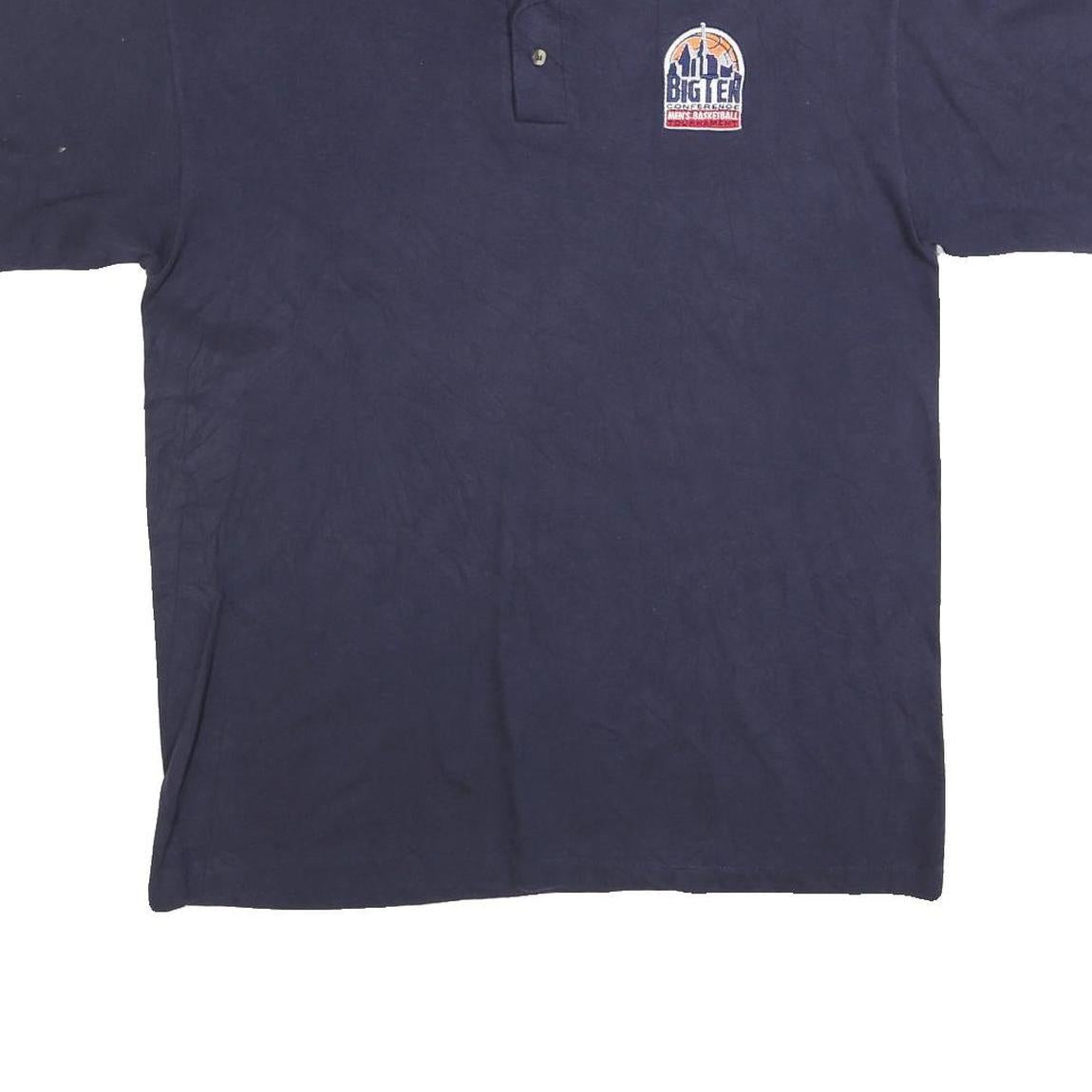 COTTON DELUXE Mens Navy Blue Big Ten Conference Short Sleeve Polo Shirt L