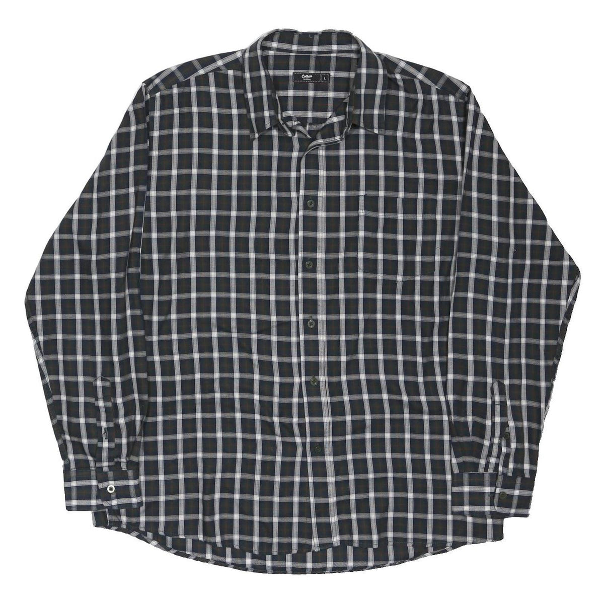 COTTON TRADERS Mens Black Blue Checked Shirt L Classic Fit Cotton Blend Casual