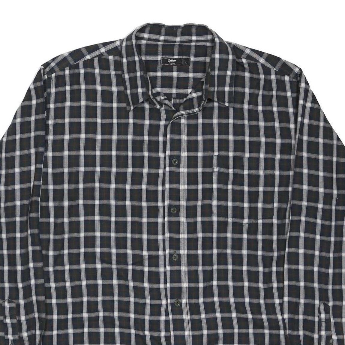 COTTON TRADERS Mens Black Blue Checked Shirt L Classic Fit Cotton Blend Casual