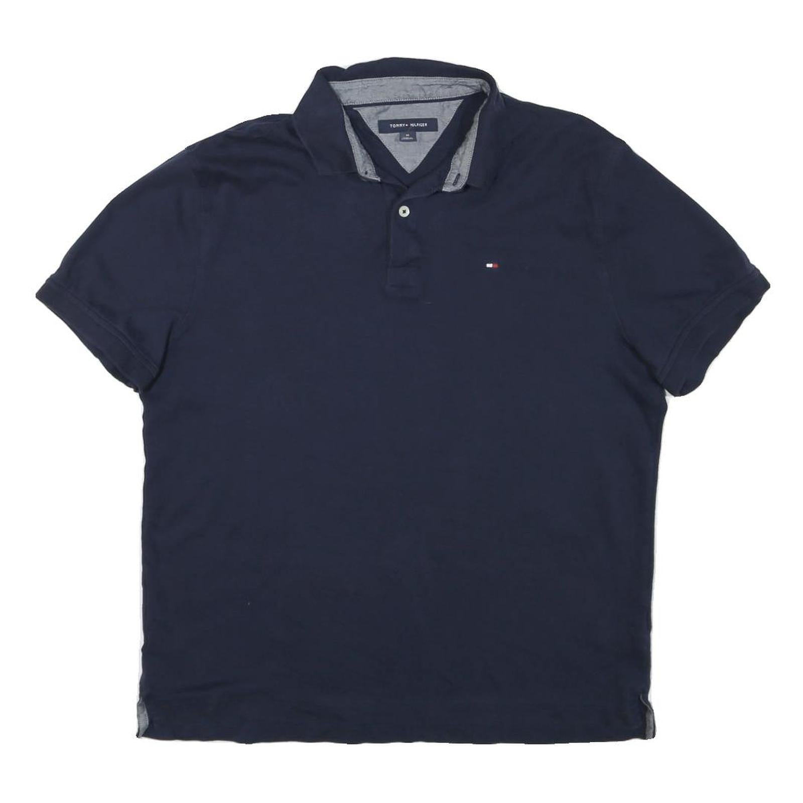 TOMMY HILFIGER Mens Navy Blue Polo Shirt M Cotton Blend Short Sleeve Basic
