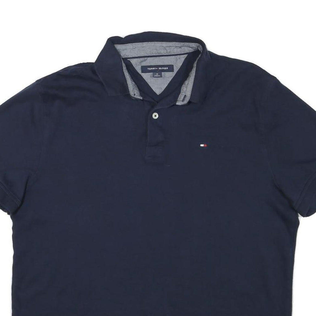 TOMMY HILFIGER Mens Navy Blue Polo Shirt M Cotton Blend Short Sleeve Basic
