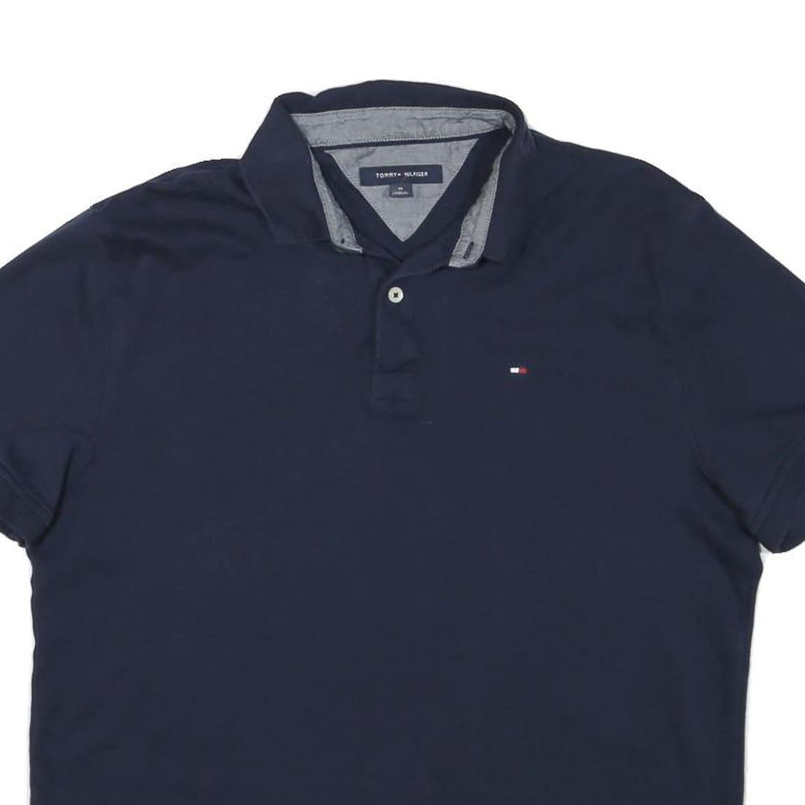 TOMMY HILFIGER Mens Navy Blue Polo Shirt M Cotton Blend Short Sleeve Basic