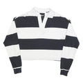 SUPERDRY Womens Black & White Striped Long Sleeve Polo Shirt UK 6 Cotton Blend