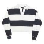 SUPERDRY Womens Black & White Striped Long Sleeve Polo Shirt UK 6 Cotton Blend