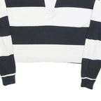 SUPERDRY Womens Black & White Striped Long Sleeve Polo Shirt UK 6 Cotton Blend