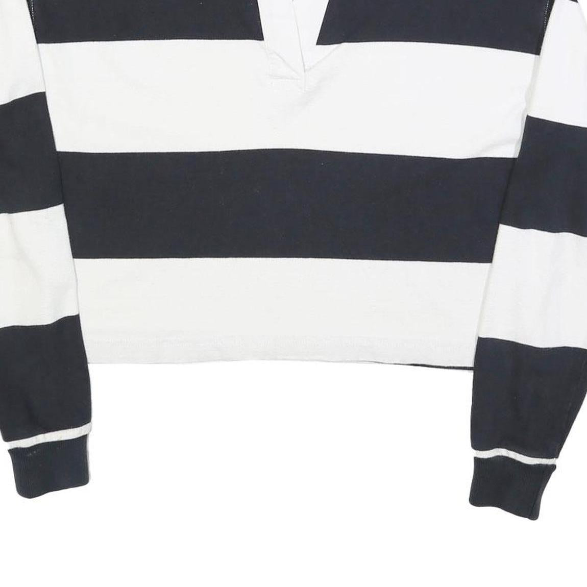 SUPERDRY Womens Black & White Striped Long Sleeve Polo Shirt UK 6 Cotton Blend