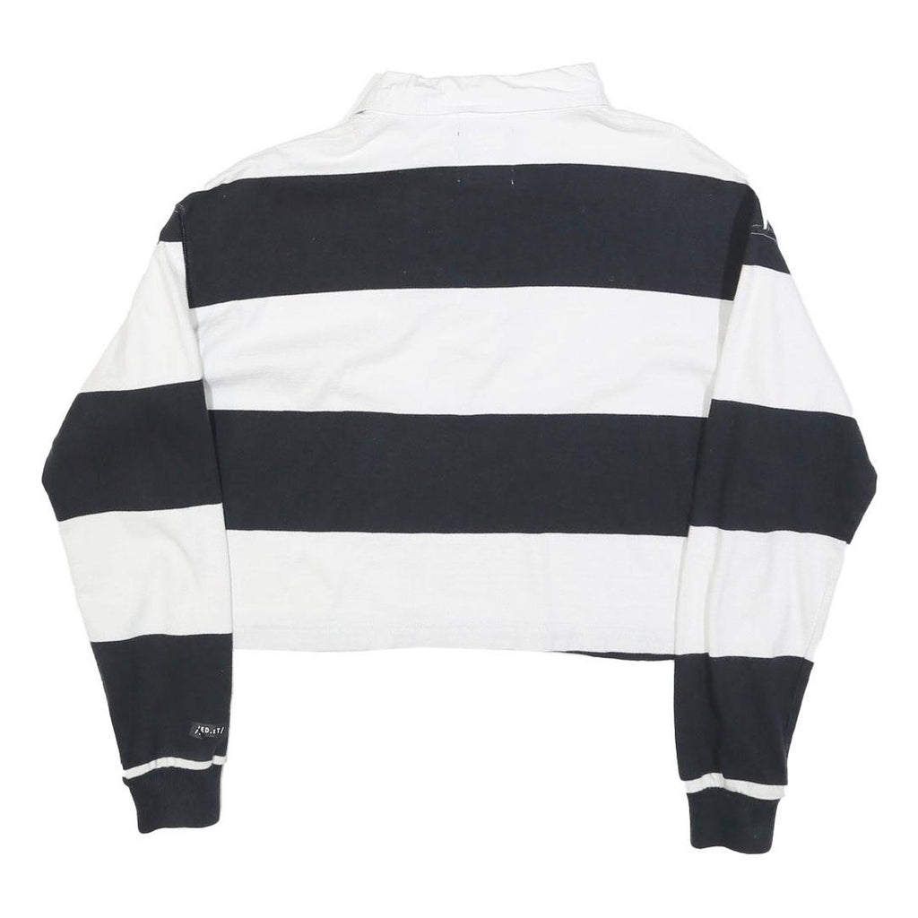 SUPERDRY Womens Black & White Striped Long Sleeve Polo Shirt UK 6 Cotton Blend