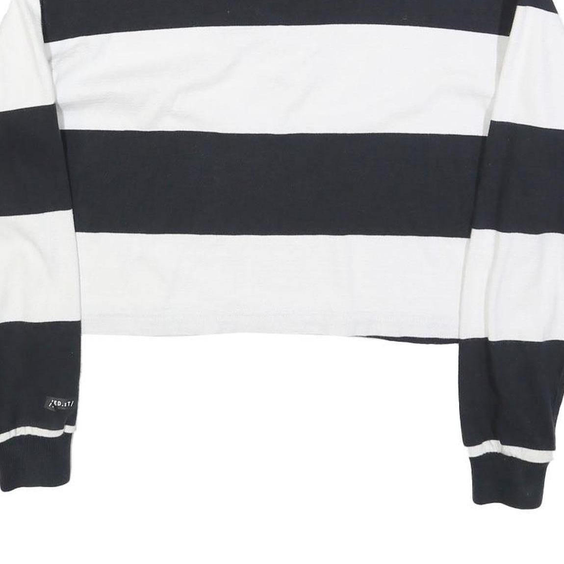 SUPERDRY Womens Black & White Striped Long Sleeve Polo Shirt UK 6 Cotton Blend