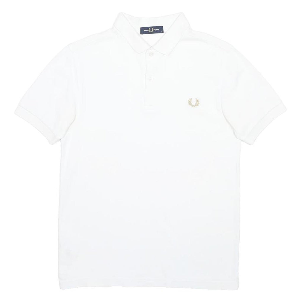 FRED PERRY Mens White Short Sleeve Plain Polo Shirt S Classic Cotton