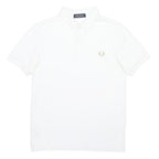 FRED PERRY Mens White Short Sleeve Plain Polo Shirt S Classic Cotton
