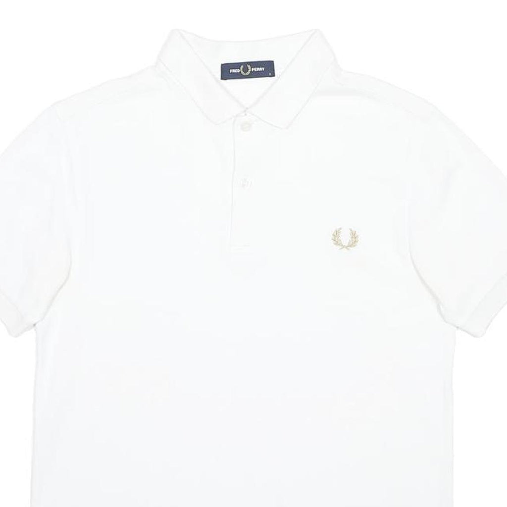 FRED PERRY Mens White Short Sleeve Plain Polo Shirt S Classic Cotton