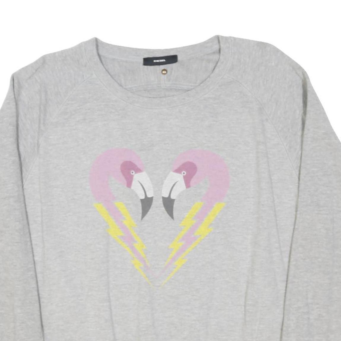 DIESEL Womens Grey Sweatshirt Flamingo Graphic Crew Neck XS Cotton Blend Casual