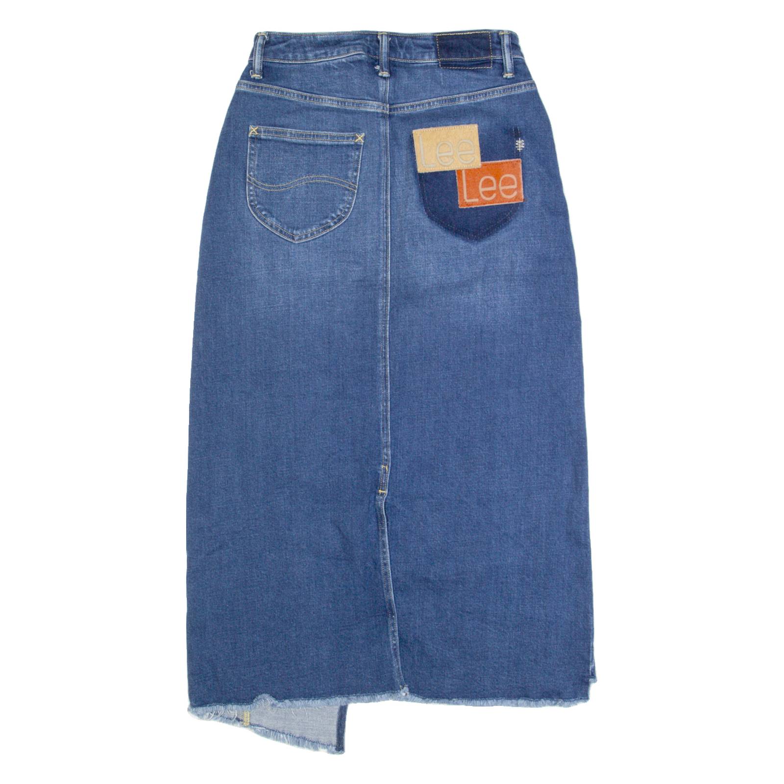 LEE Womens Straight Skirt Blue Long Denim XS