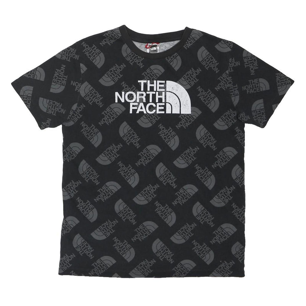 THE NORTH FACE Boys Black Graphic T-Shirt XL Short Sleeve Crew Neck Logo Print