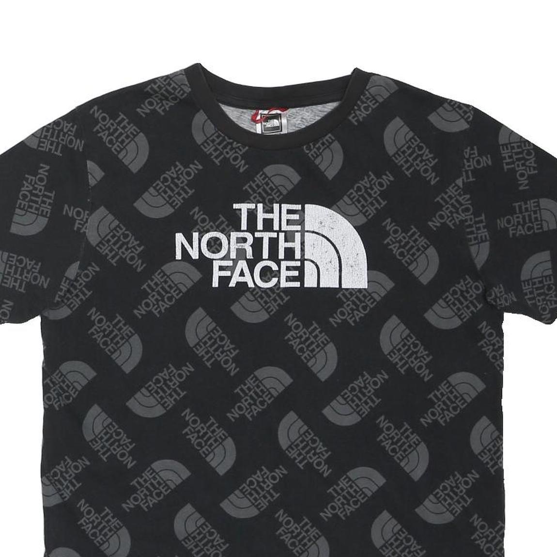 THE NORTH FACE Boys Black Graphic T-Shirt XL Short Sleeve Crew Neck Logo Print