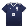ADIDAS Mens Blue & White Soccer T-Shirt L Short Sleeve V-Neck 19 Number