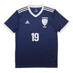 ADIDAS Mens Blue & White Soccer T-Shirt L Short Sleeve V-Neck 19 Number