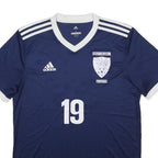 ADIDAS Mens Blue & White Soccer T-Shirt L Short Sleeve V-Neck 19 Number