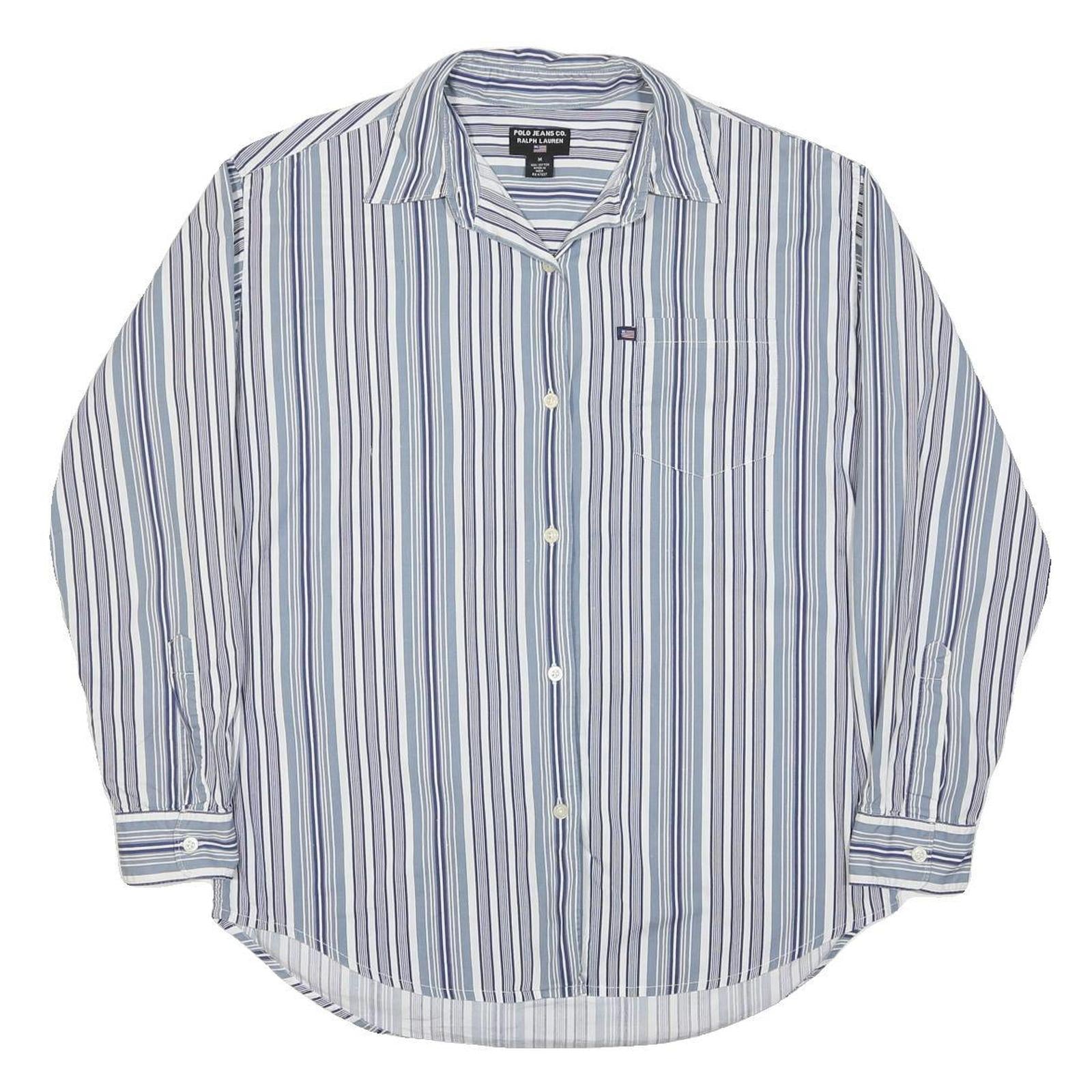 RALPH LAUREN POLO JEANS COMPANY Mens Blue & White Striped Shirt M Cotton Long