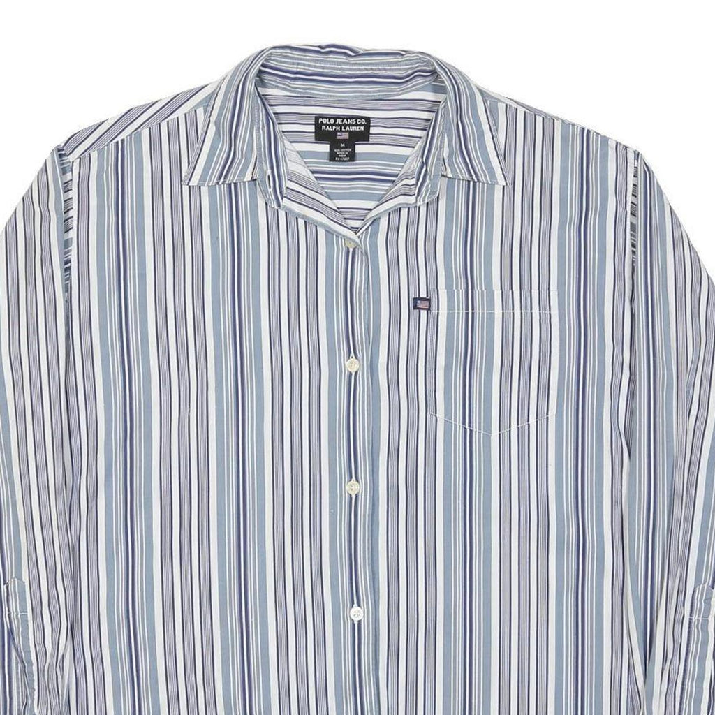 RALPH LAUREN POLO JEANS COMPANY Mens Blue & White Striped Shirt M Cotton Long