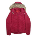 GUESS Womens Red Puffer Jacket XS Polyester Zip Hooded Quilted Casual Winter