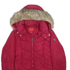 GUESS Womens Red Puffer Jacket XS Polyester Zip Hooded Quilted Casual Winter