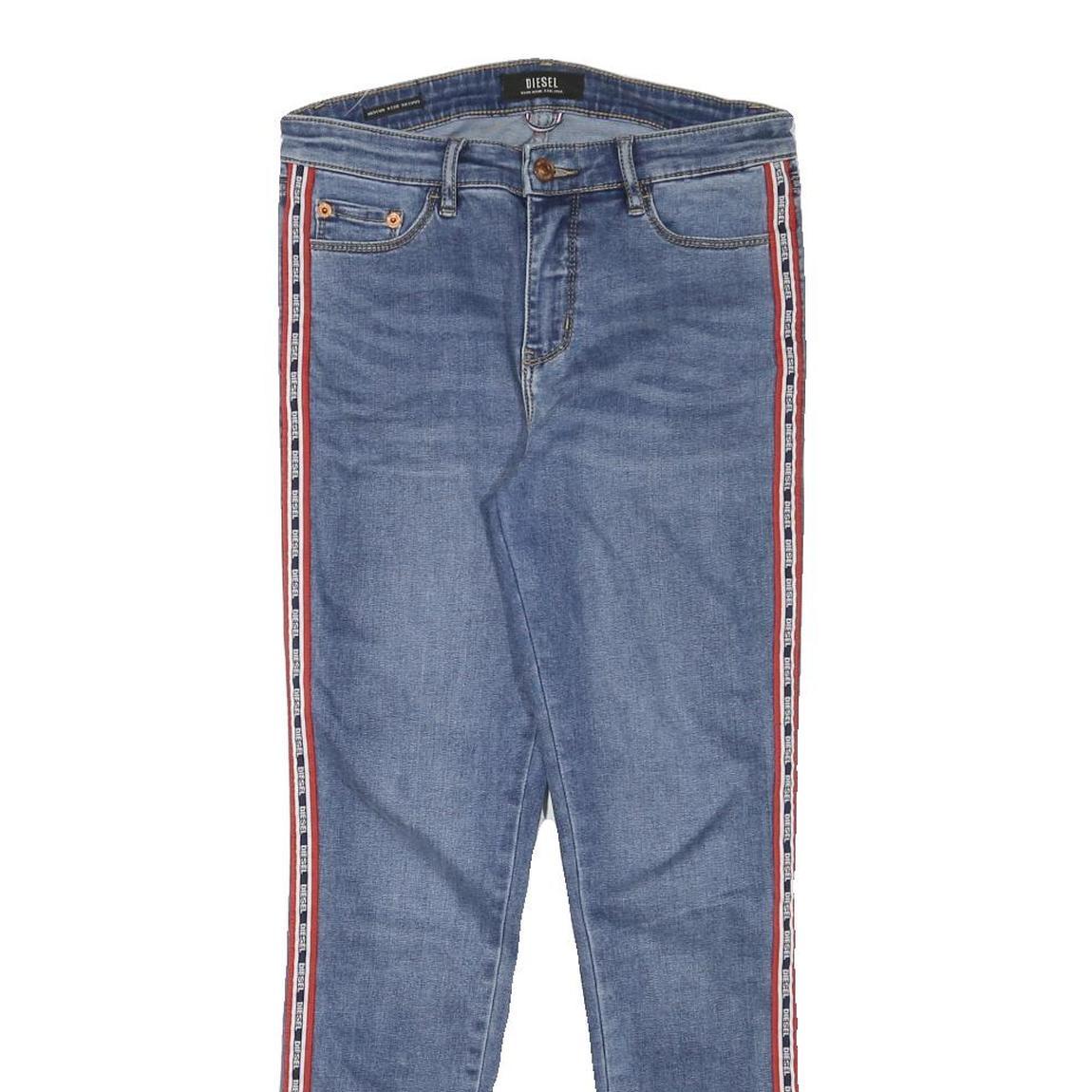 DIESEL Womens Slim Blue Denim Slim Jeans W28 L28 Logo Tape Stripe
