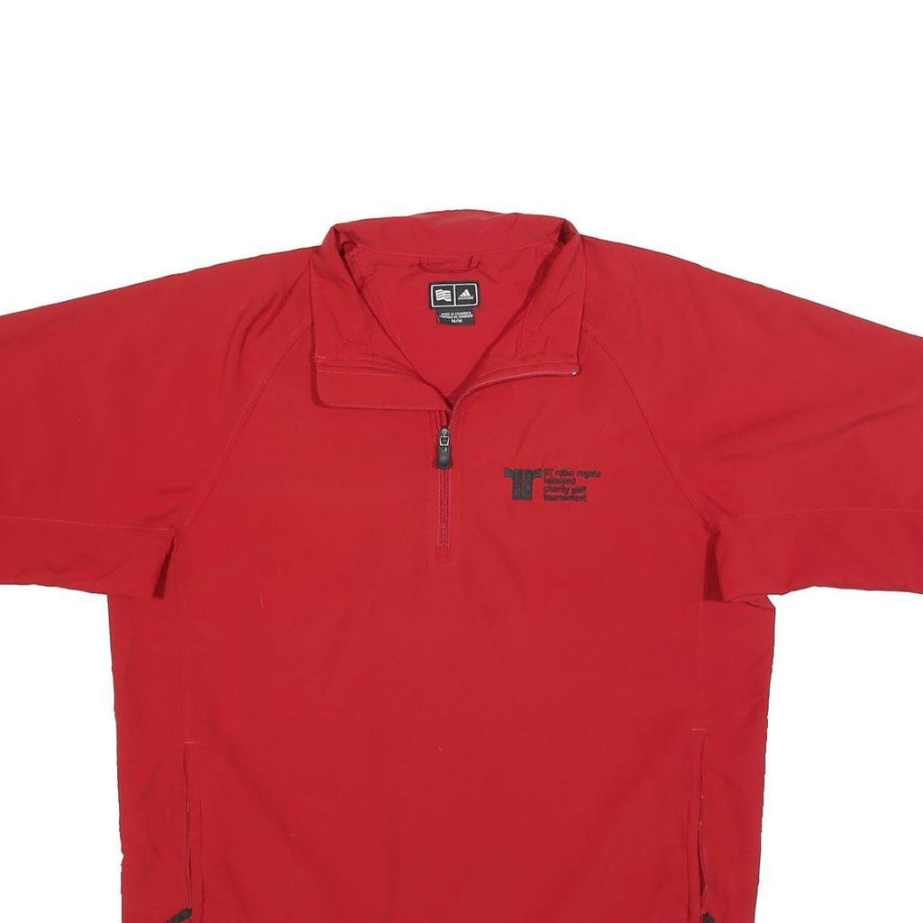 ADIDAS Mens Red Polyester Blend T-Shirt M Short Sleeve Half Zip Athletic Sports