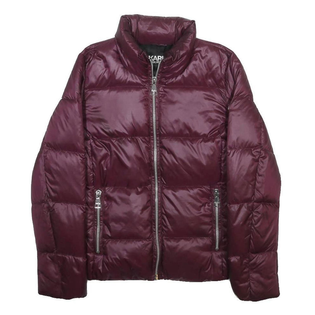 KARL LAGERFELD Womens Maroon Quilted Nylon Jacket L Zip Puffer Winter Coat