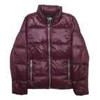 KARL LAGERFELD Womens Maroon Quilted Nylon Jacket L Zip Puffer Winter Coat