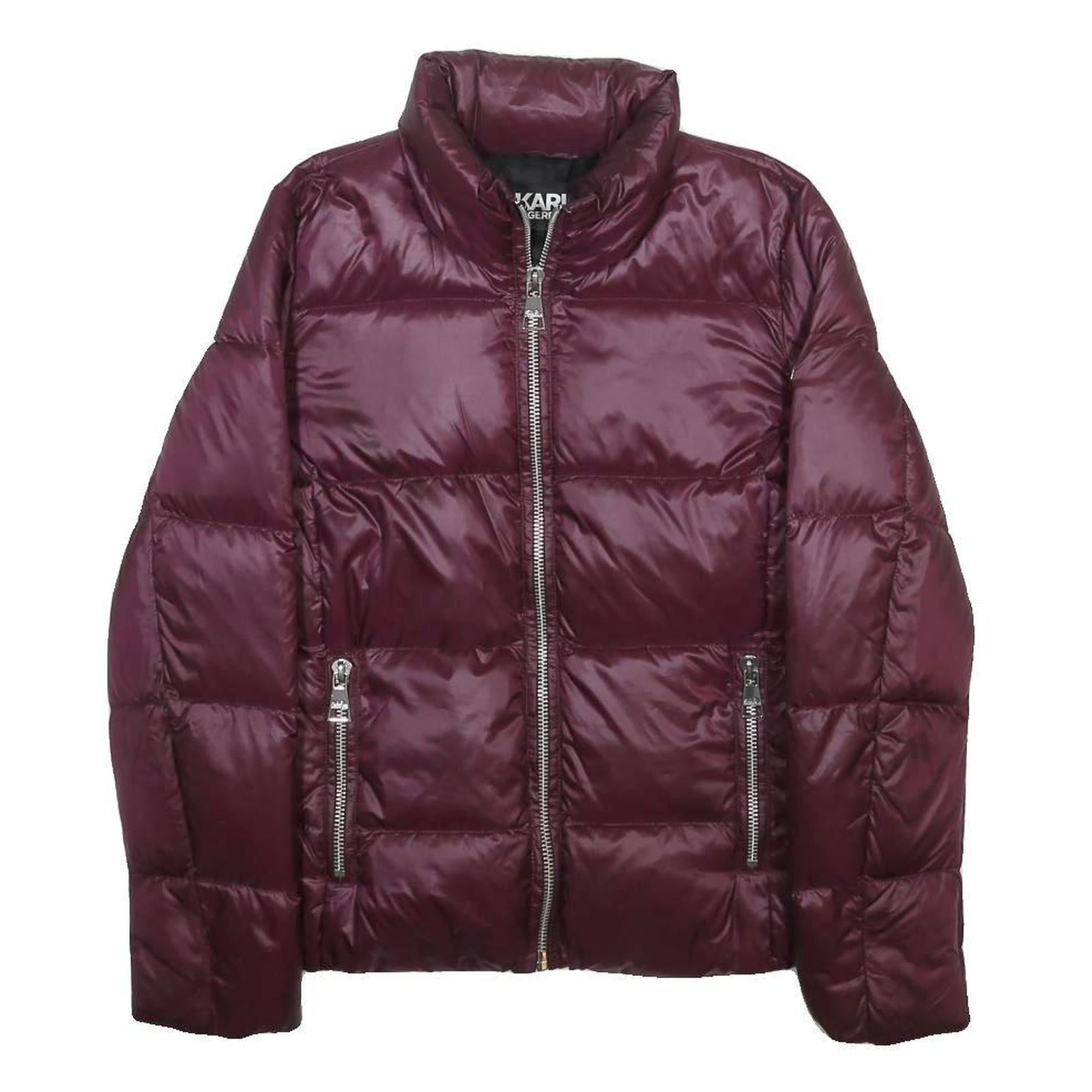 KARL LAGERFELD Womens Maroon Quilted Nylon Jacket L Zip Puffer Winter Coat