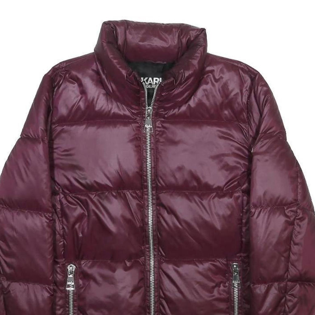 KARL LAGERFELD Womens Maroon Quilted Nylon Jacket L Zip Puffer Winter Coat