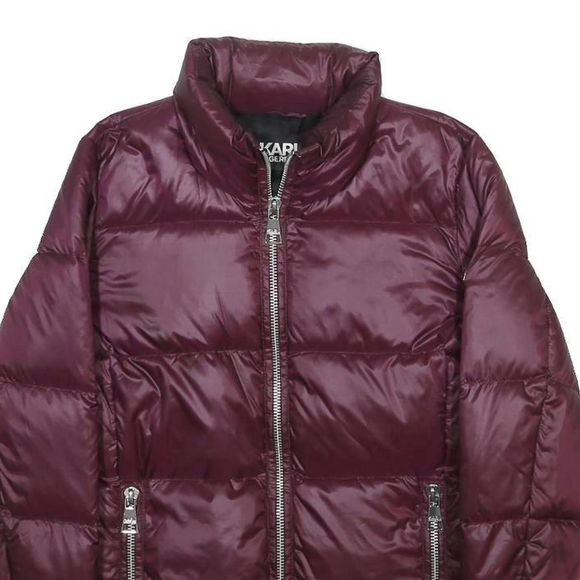 KARL LAGERFELD Womens Maroon Quilted Nylon Jacket L Zip Puffer Winter Coat