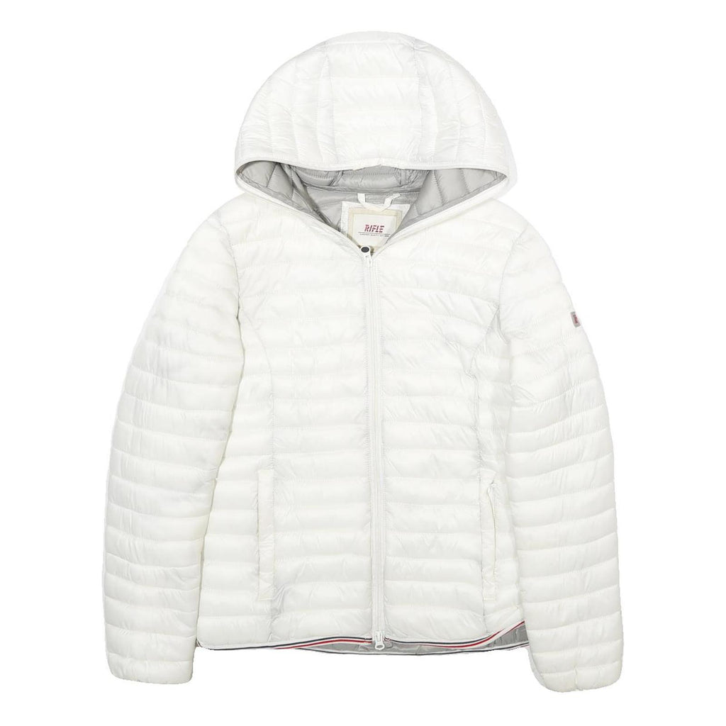 RIFLE Womens White Lightweight Puffer Hooded Jacket S Polyamide Zip Plain