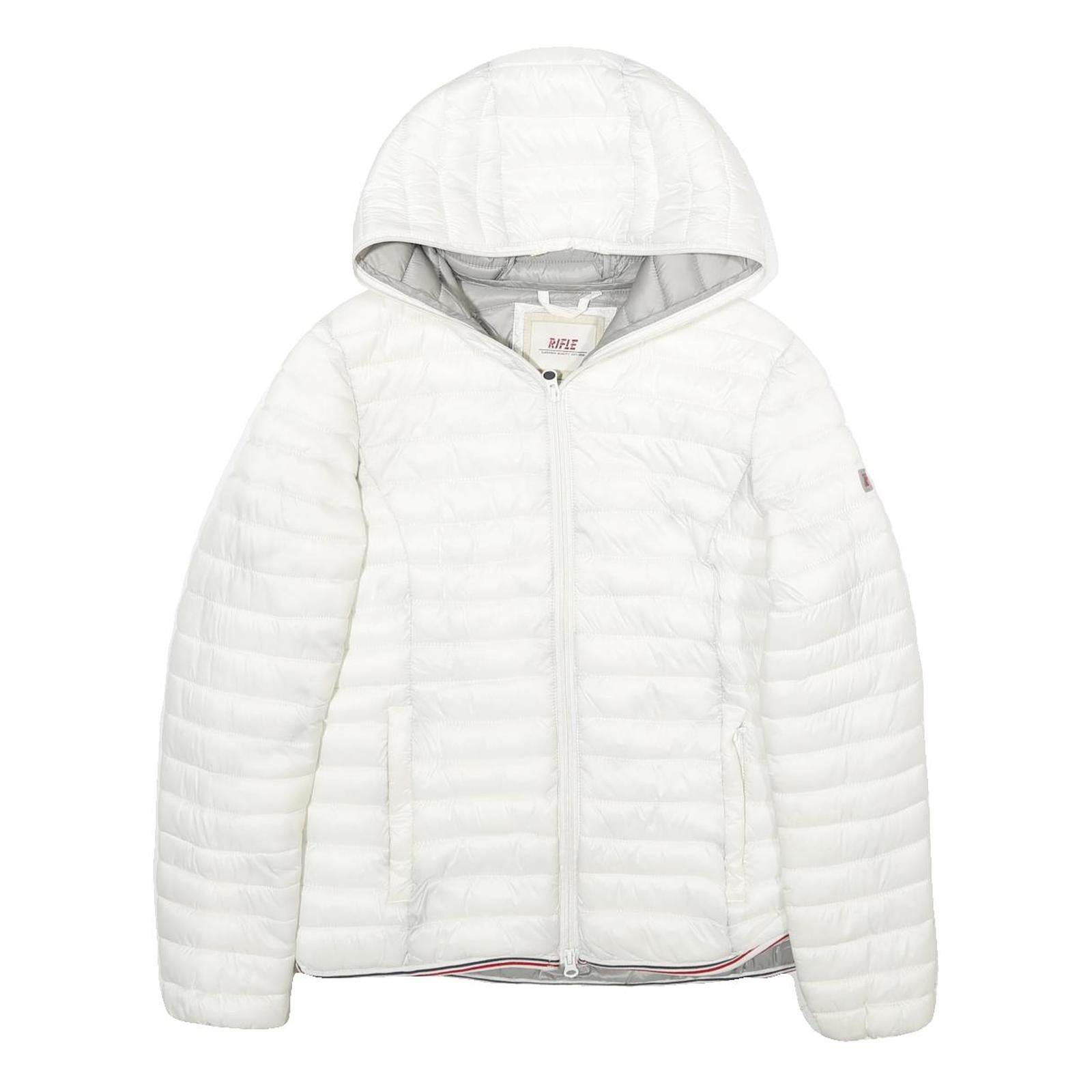 RIFLE Womens White Lightweight Puffer Hooded Jacket S Polyamide Zip Plain