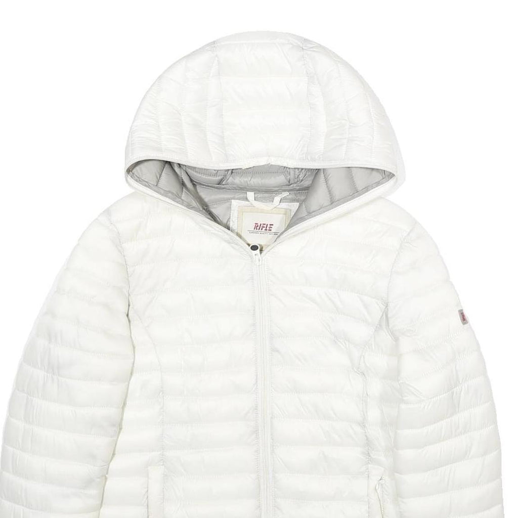RIFLE Womens White Lightweight Puffer Hooded Jacket S Polyamide Zip Plain