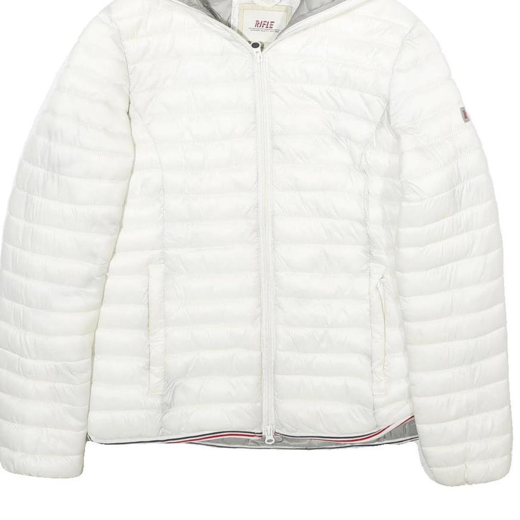 RIFLE Womens White Lightweight Puffer Hooded Jacket S Polyamide Zip Plain