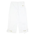 Womens Relaxed White Cotton Blend Crop Trousers W28 L23 Embroidered Butterfly