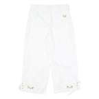 Womens Relaxed White Cotton Blend Crop Trousers W28 L23 Embroidered Butterfly
