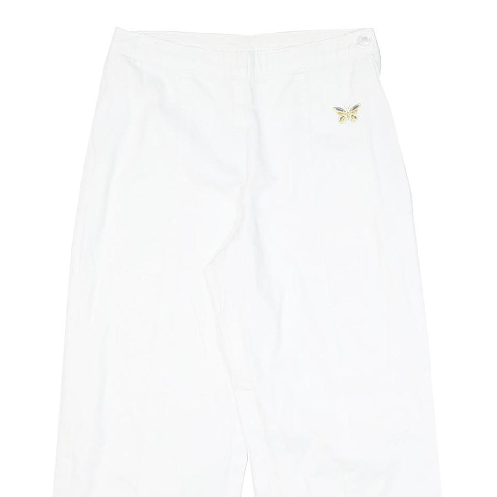 Womens Relaxed White Cotton Blend Crop Trousers W28 L23 Embroidered Butterfly