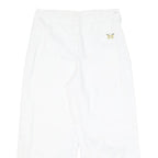 Womens Relaxed White Cotton Blend Crop Trousers W28 L23 Embroidered Butterfly