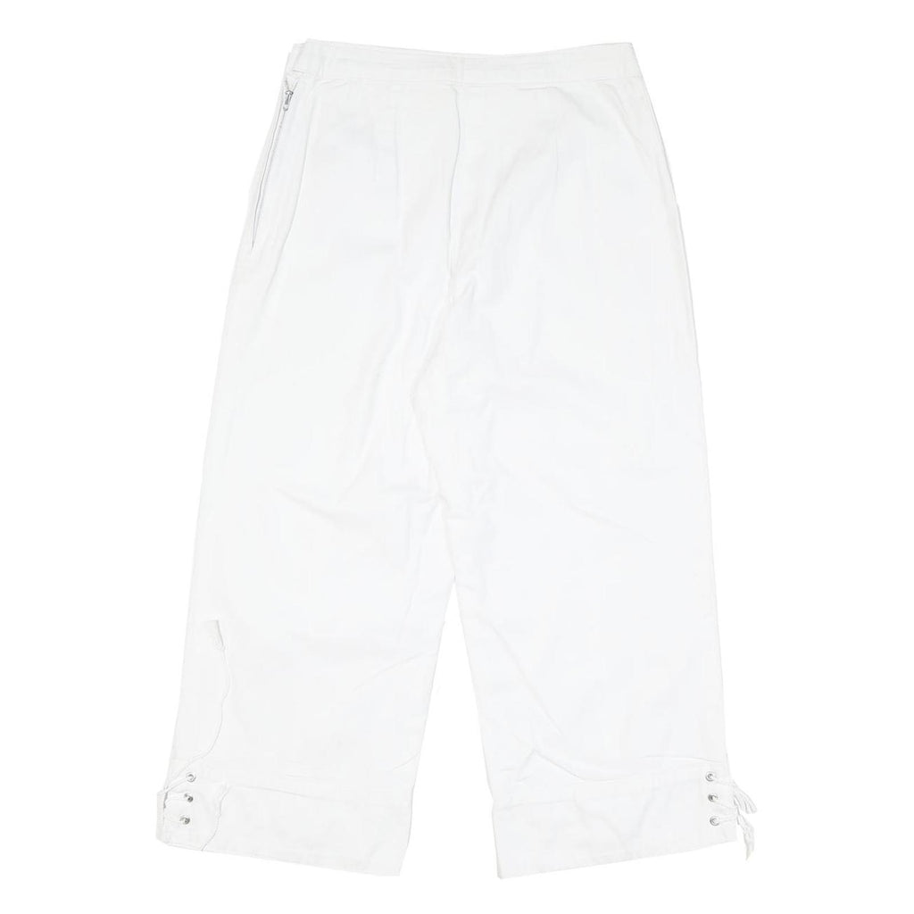 Womens Relaxed White Cotton Blend Crop Trousers W28 L23 Embroidered Butterfly