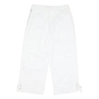 Womens Relaxed White Cotton Blend Crop Trousers W28 L23 Embroidered Butterfly