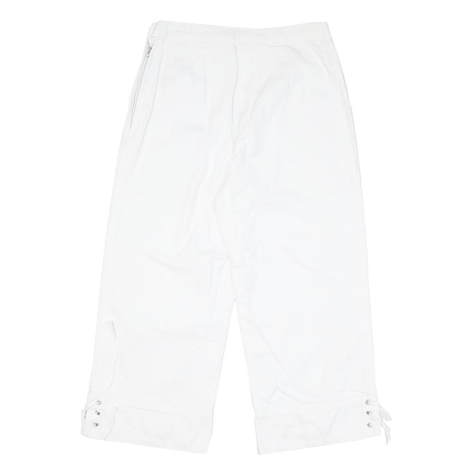 Womens Relaxed White Cotton Blend Crop Trousers W28 L23 Embroidered Butterfly