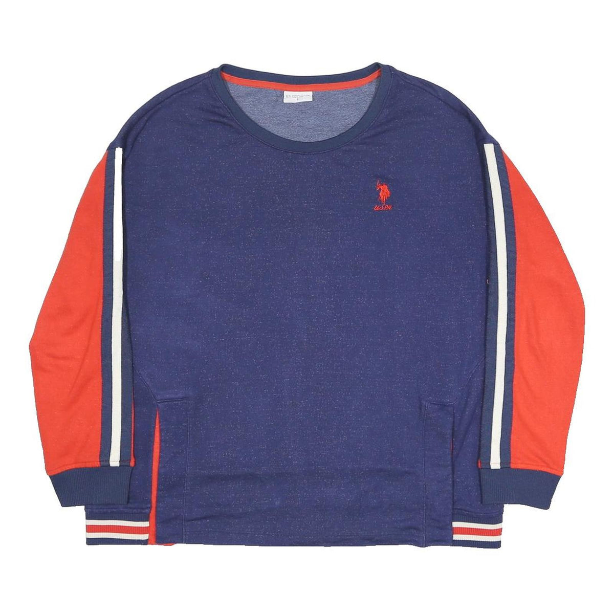 U.S. POLO ASSN Womens Blue & Red Crew Neck L Sweatshirt Cotton Blend Casual
