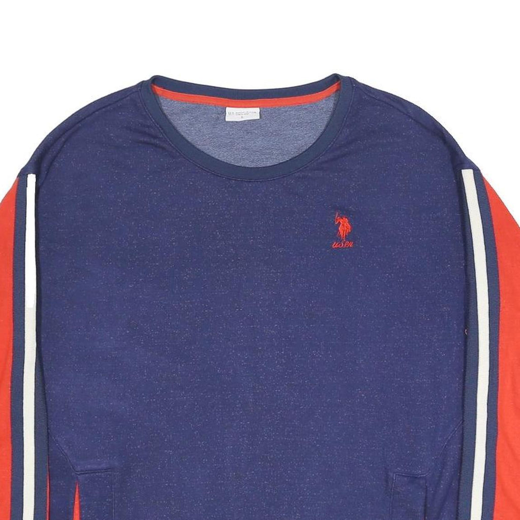 U.S. POLO ASSN Womens Blue & Red Crew Neck L Sweatshirt Cotton Blend Casual