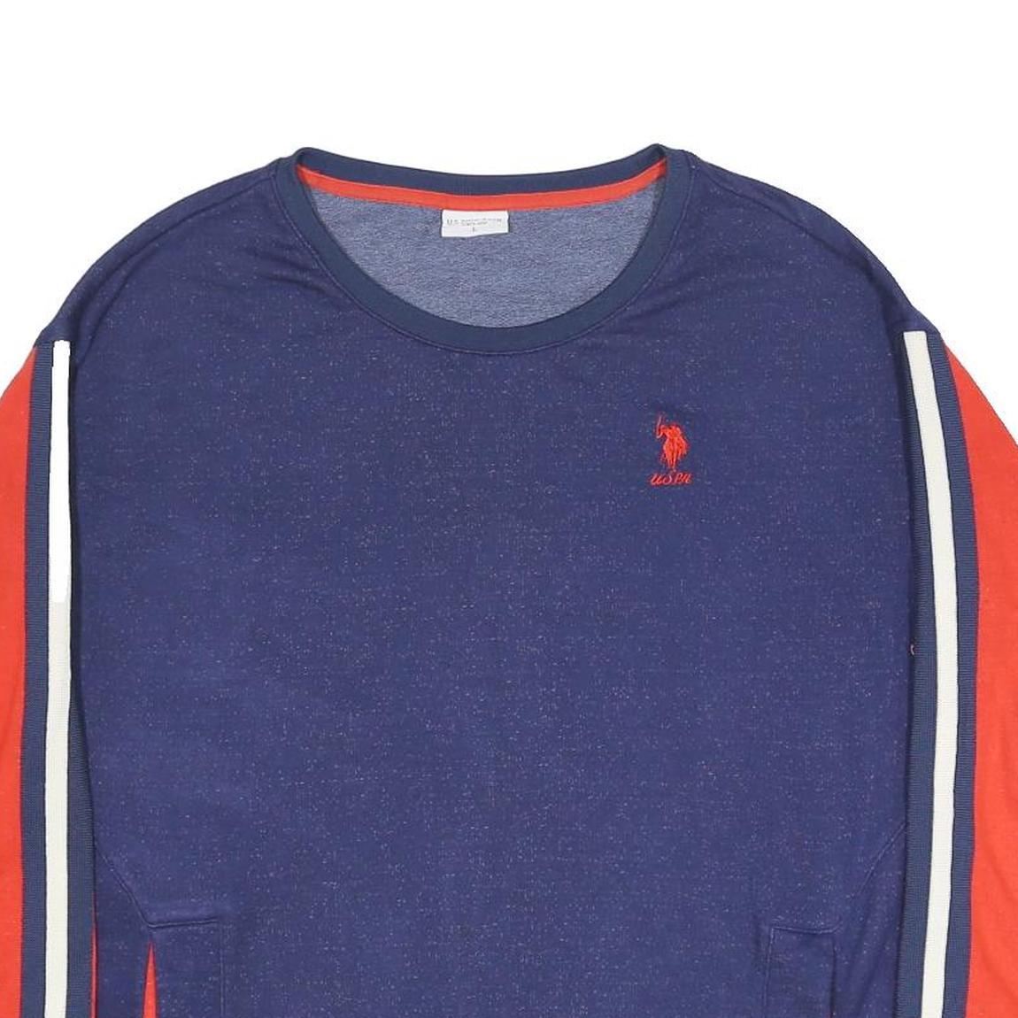 U.S. POLO ASSN Womens Blue & Red Crew Neck L Sweatshirt Cotton Blend Casual
