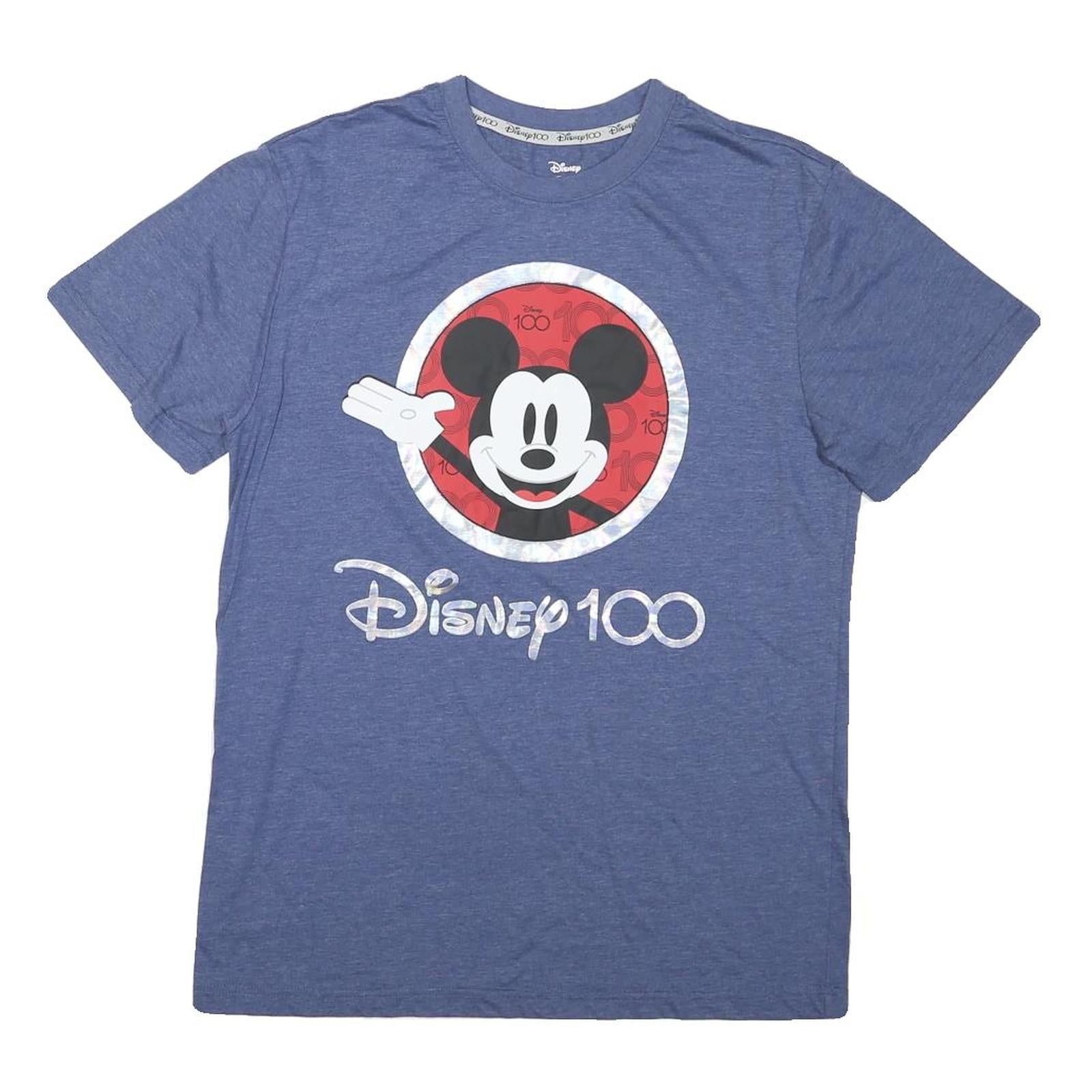 DISNEY Mens Blue Mickey Mouse Graphic T-Shirt S Short Sleeve Crew Neck Cotton