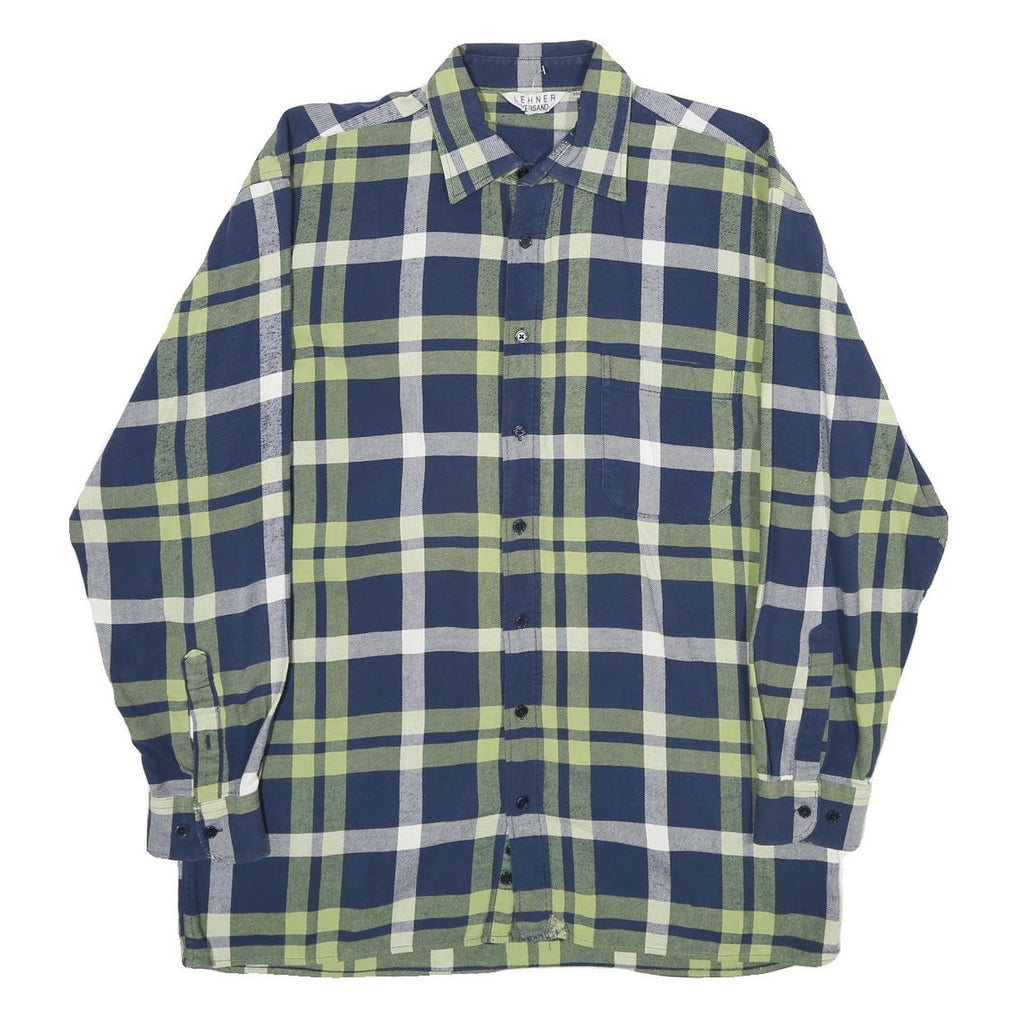 LEHNER VERSAND Mens Blue & Green Check Shirt L Cotton Long Sleeve Casual